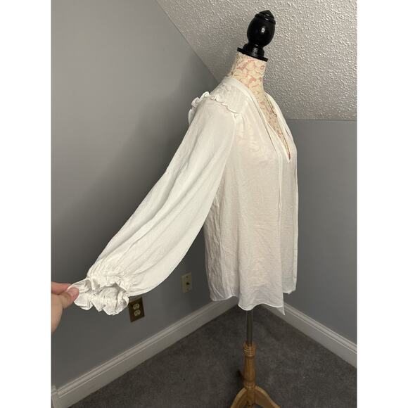 NWT Max Studio Smocked Tie Front Long Sleeve Blouse Ecru Ivory Sz Large $98 - Picture 6 of 9